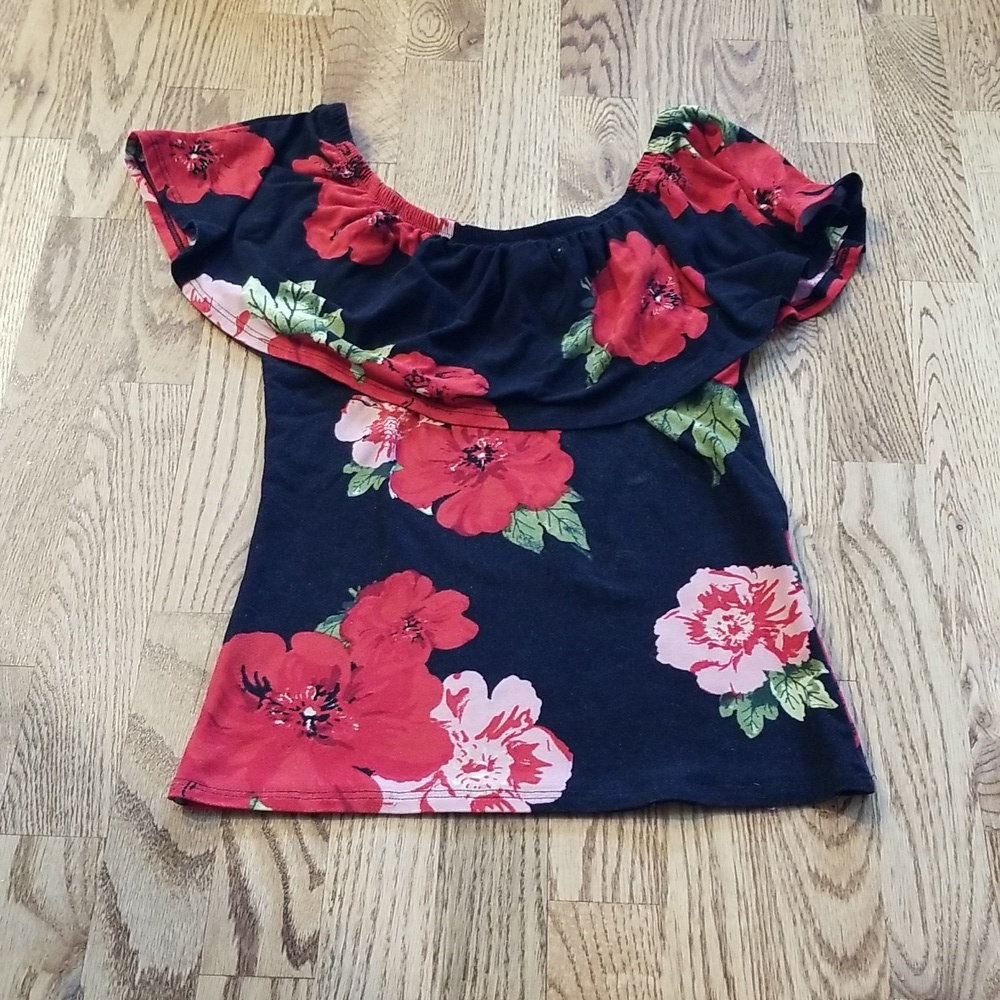 (S) Ardene Floral Print Cold Shoulder Top Fairycore Bohemian Trendy Streetwear